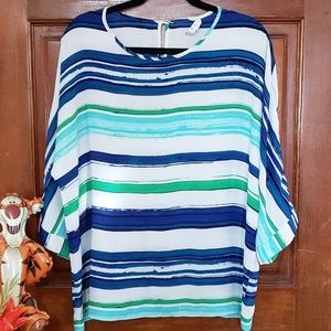 Chaus New York Horizontal blue stripe flowy blouse